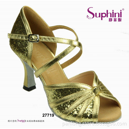 Gold Sparkling PU high heel latin dance shoes children 277